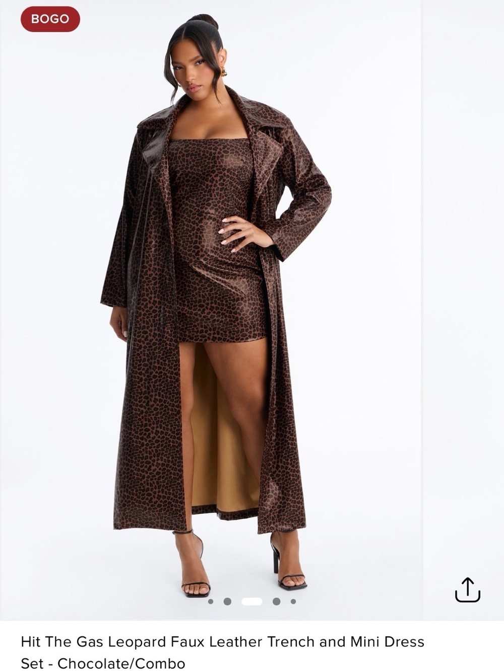 Fashion Nova Chocolate Leopard Faux Leather Trench & Mini Dress Set - Picture 5 of 5